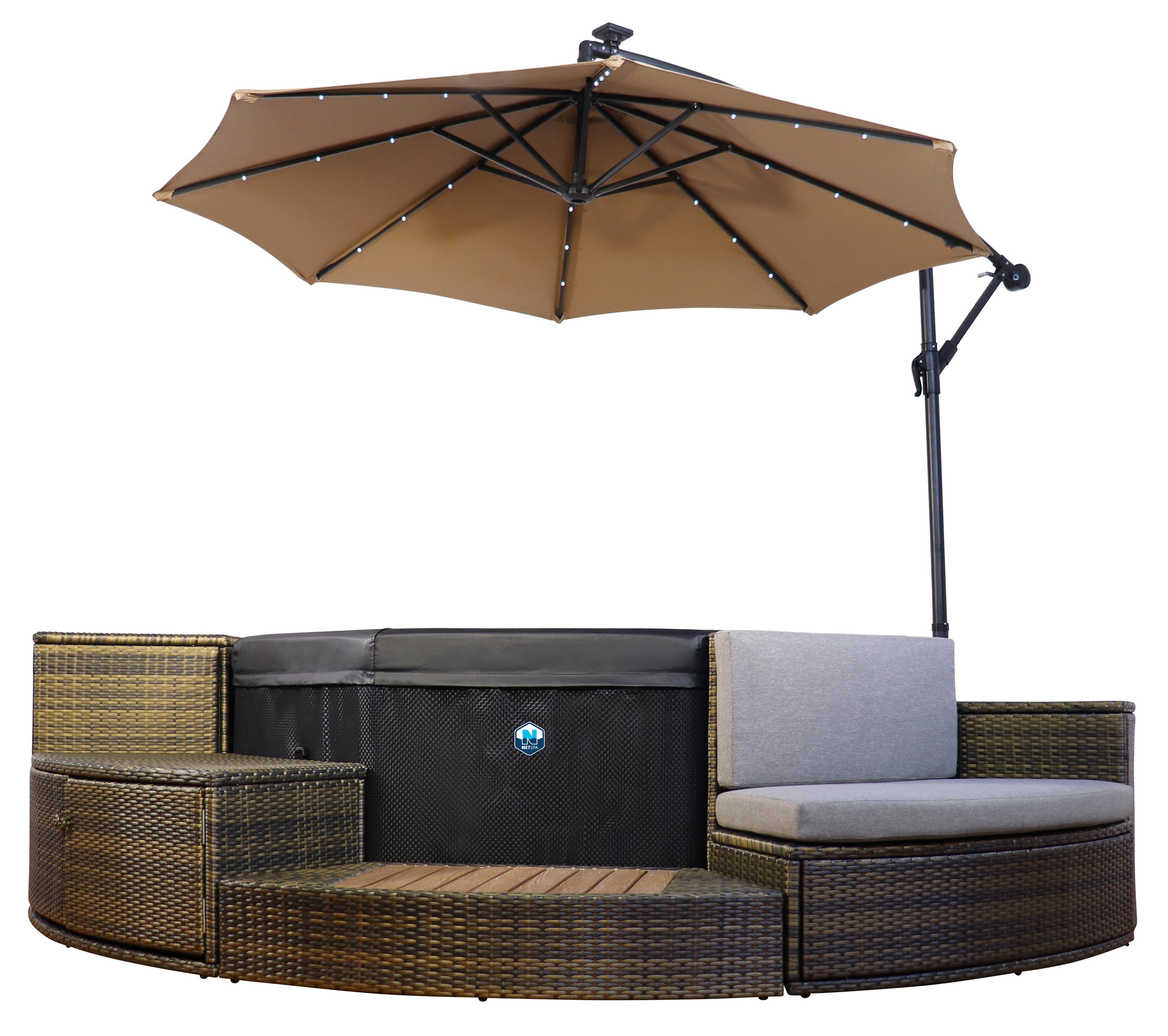 Guarda-Sol NetSpa Premium 250cm com LED Solar – Proteção UV50+ e Base com Rodas