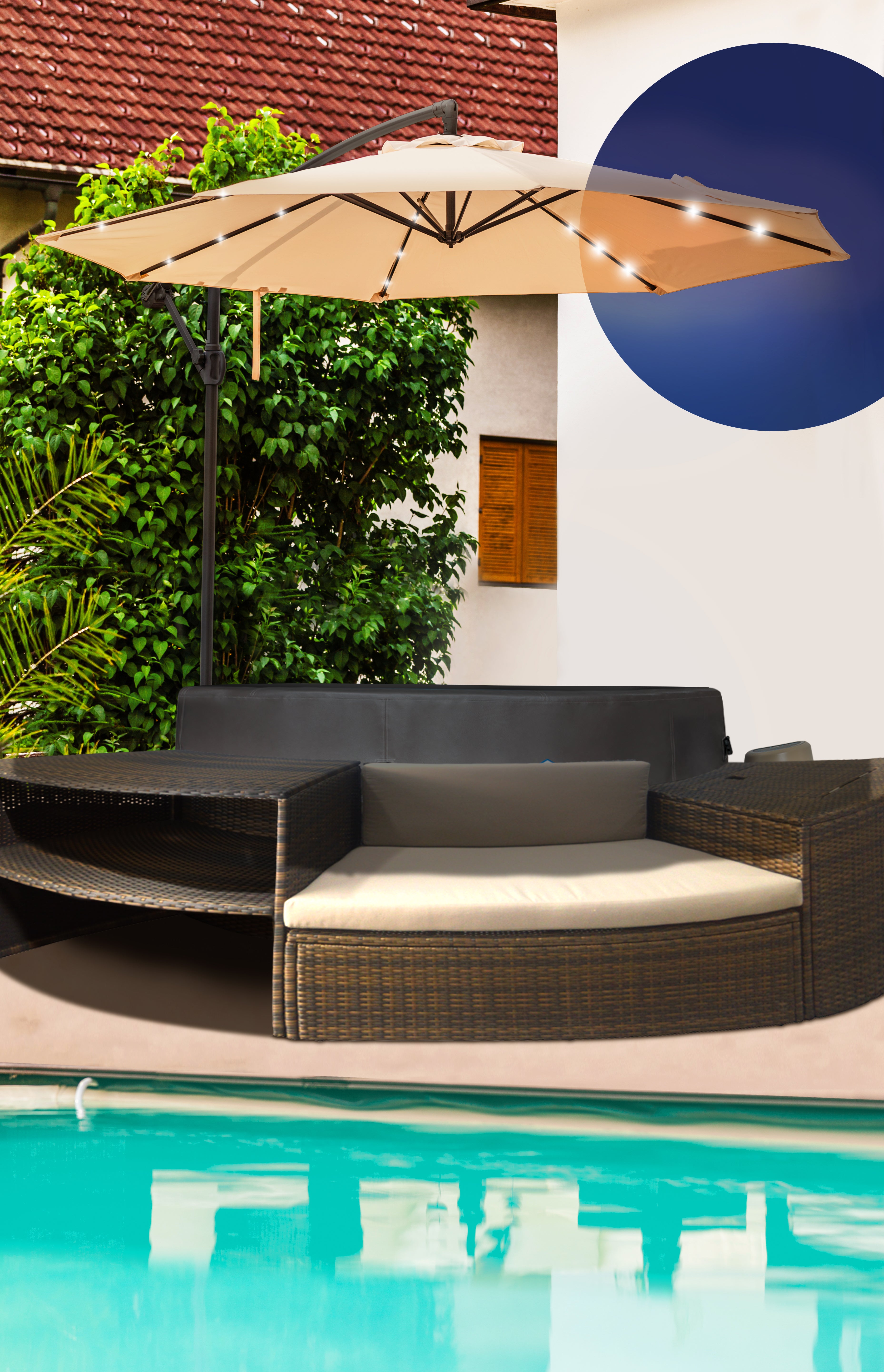 Guarda-Sol NetSpa Premium 250cm com LED Solar – Proteção UV50+ e Base com Rodas