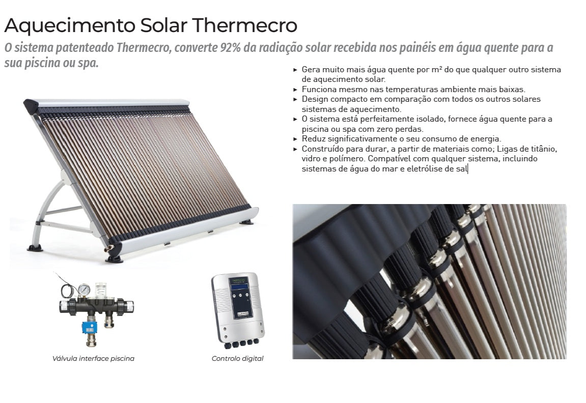 Sistema de Aquecimento Solar Thermecro – Alta Eficiência (92% de Conversão) | Piscinas e Spas