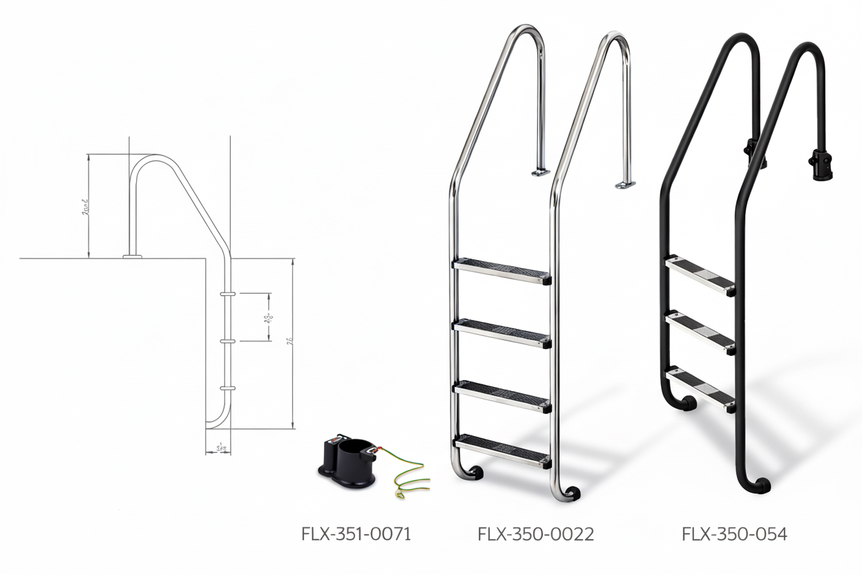 Escada Standard para Piscina em Aço Inoxidável AISI 316 - Alta Resistência