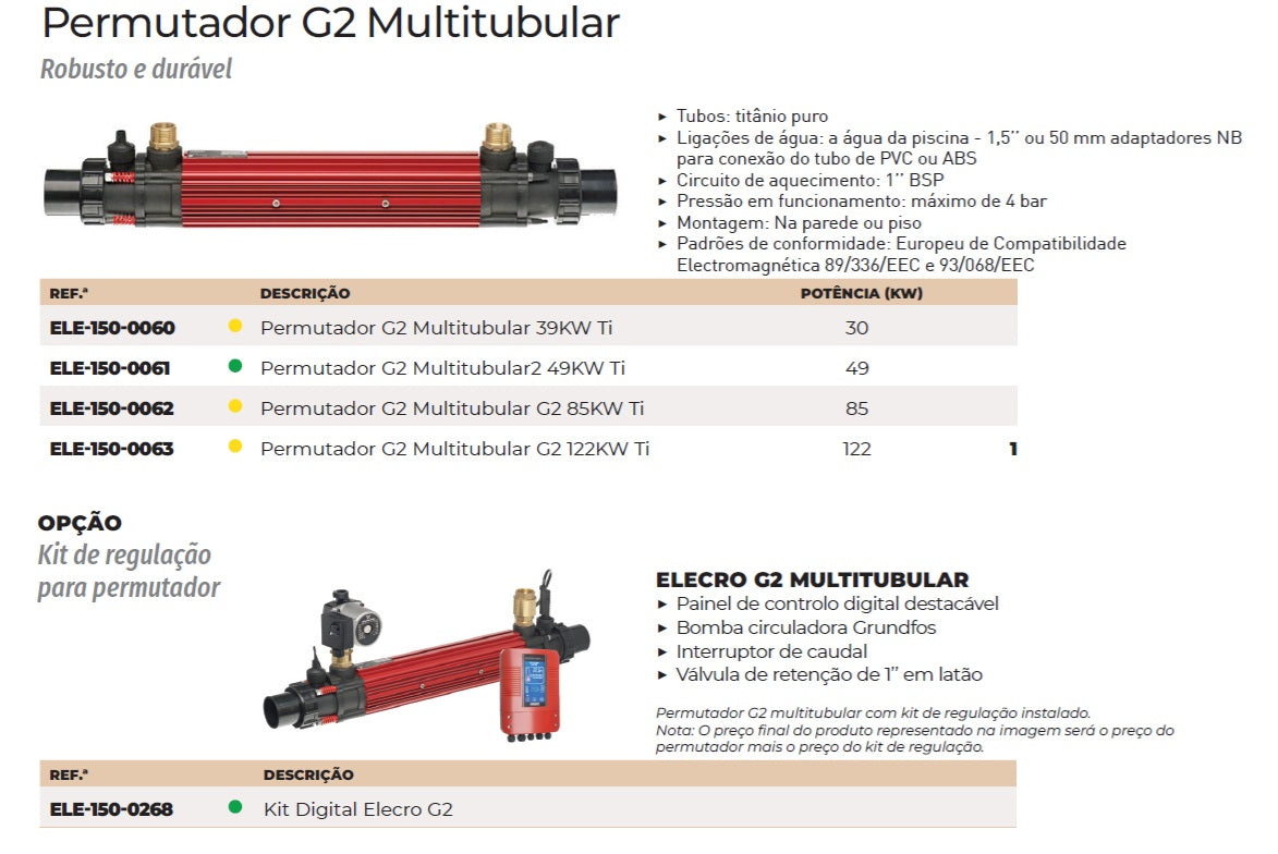 Permutador Térmico G2 Multitubular Elecro – Titânio para Piscinas até 200m³