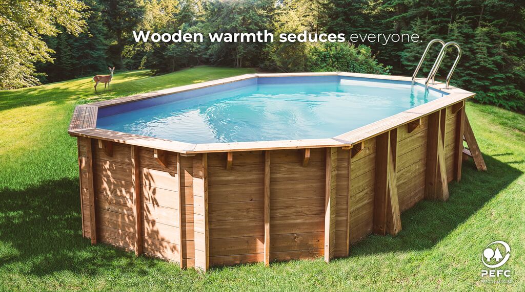 Piscina de Madeira Oval Vermela – 6,72m x 4,72m x 1,46m