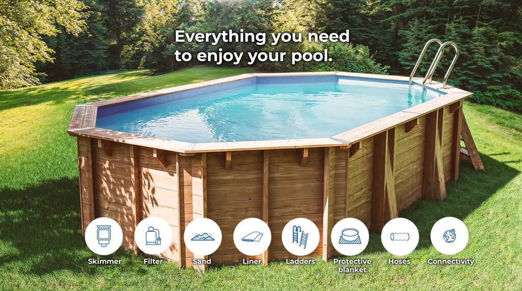 Piscina de Madeira Oval Vermela – 6,72m x 4,72m x 1,46m