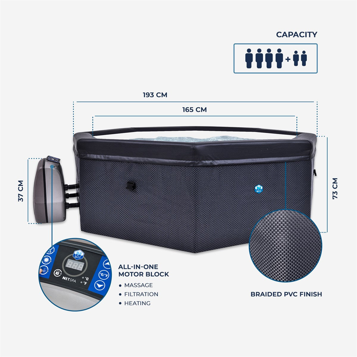 Spa Semirrígido NetSpa Octopus com Mobiliário – 4 a 6 Lugares, Conjunto de 5 Módulos