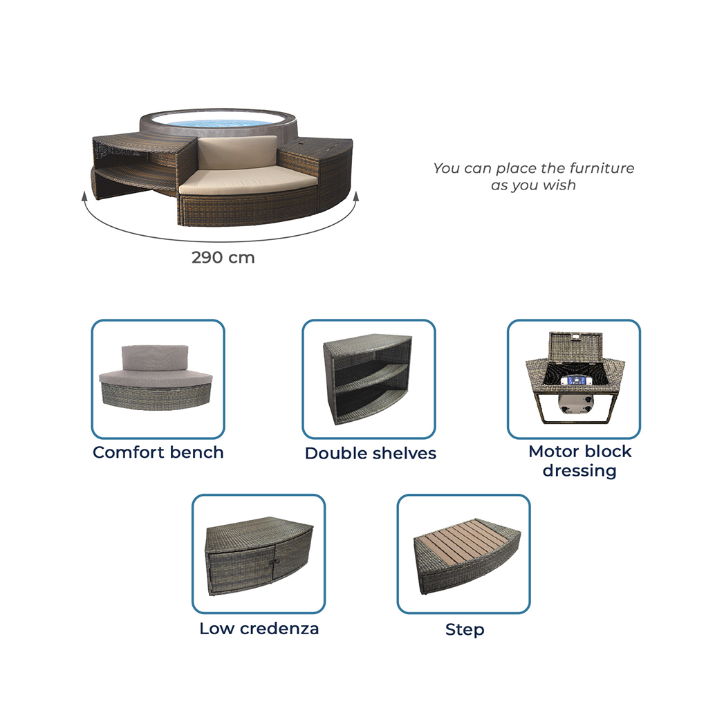 Spa Semirrígido - Conjunto NetSpa Vita Premium + Mobiliário Completo (5 Unidades) – Spa Semirrígido 6 Pessoas