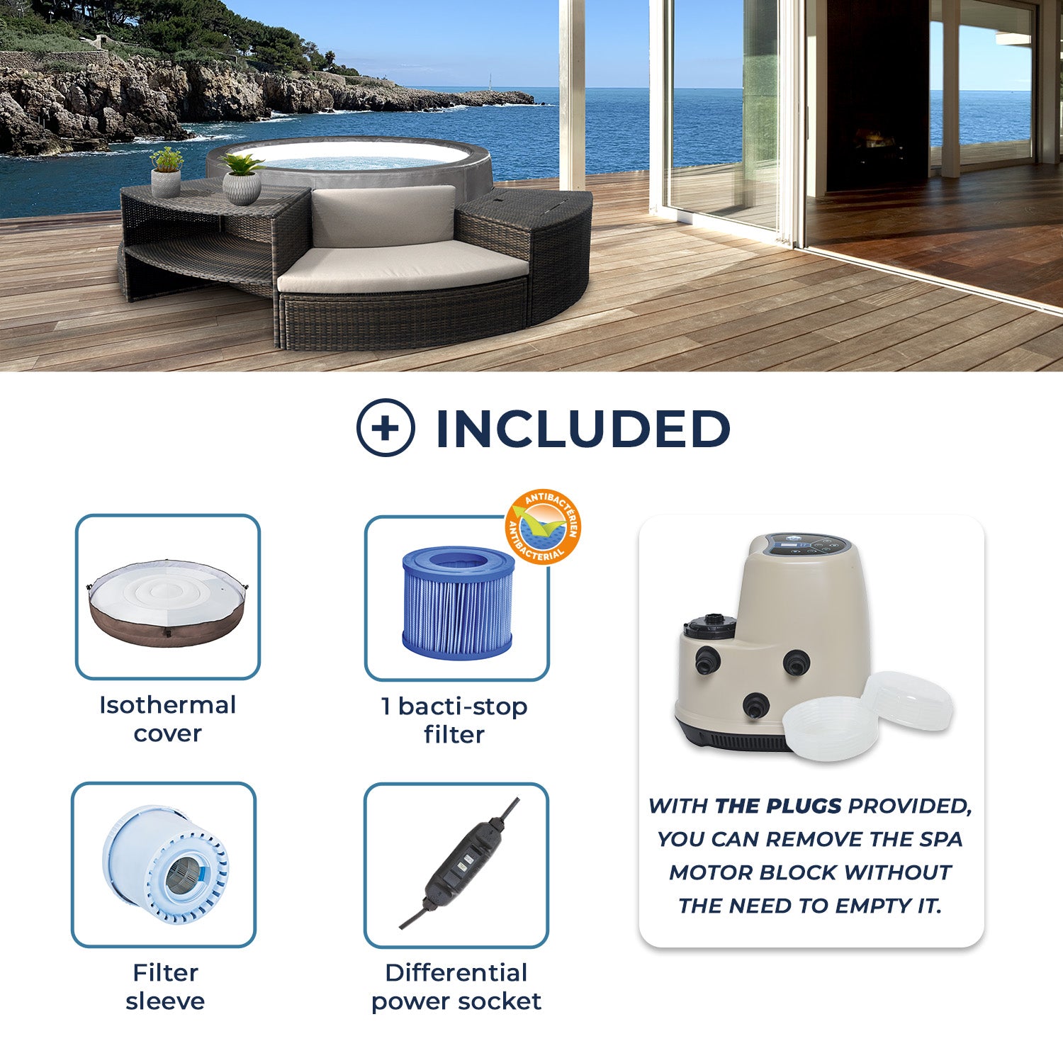 Spa Semirrígido - Conjunto NetSpa Vita Premium + Mobiliário Completo (5 Unidades) – Spa Semirrígido 6 Pessoas