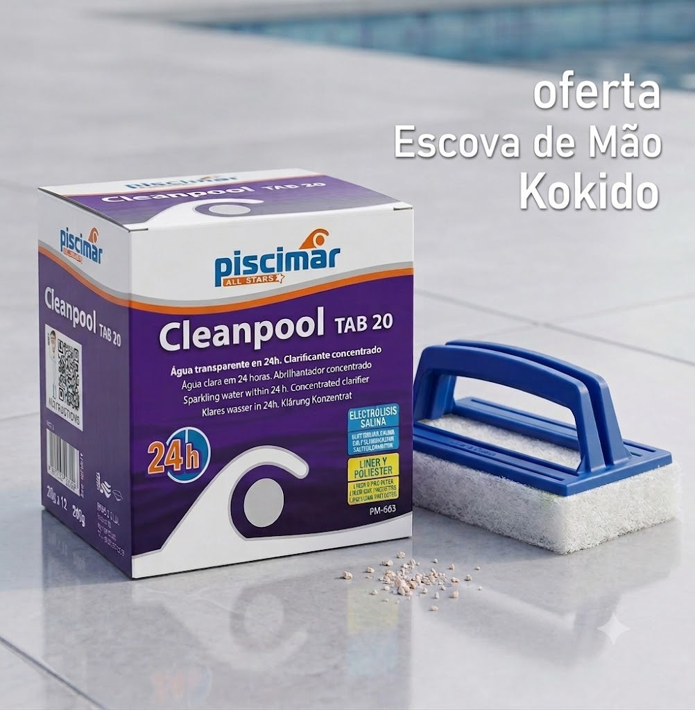 Piscimar PM- 663  Cleanpool Tab 20 - Clarificante e Coagulante em Pastilhas (Resultados em 24h) Oferta da Escova de Mão Kokido