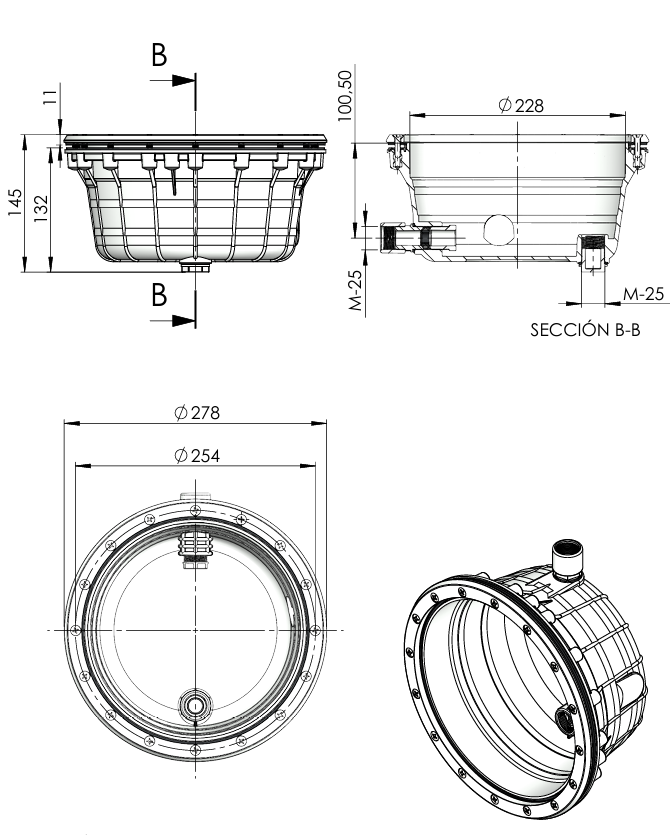 Nicho Piscina Fibra Ø 230 mm com Insertos – Compatível com FlexiNiche e PAR56