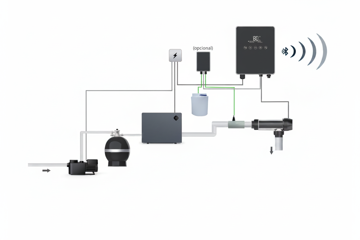 Clorador Salino Inteligente Fairland EcoEasy – Wi-Fi e Autolimpeza (Até 135 m³)