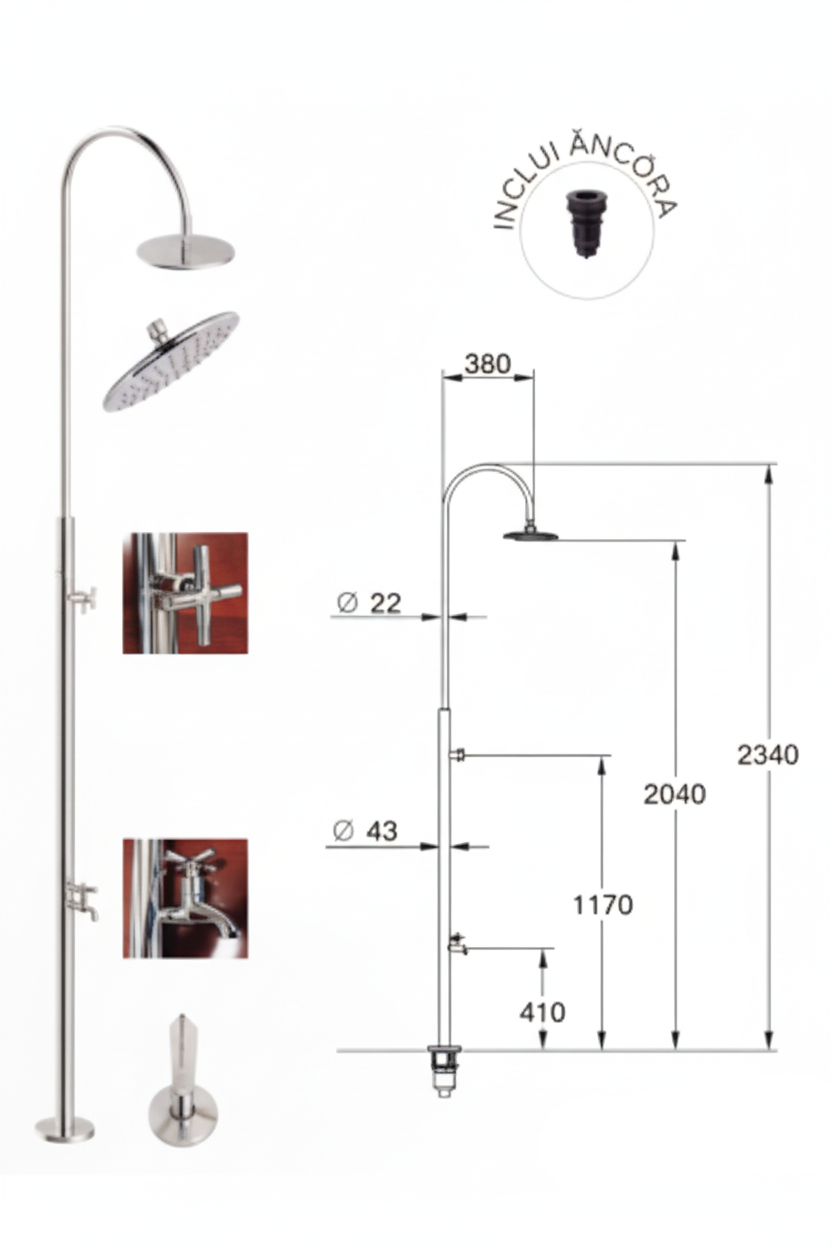 Chuveiro de Piscina Flexinox Pool – Design Minimalista em Aço Inoxidável