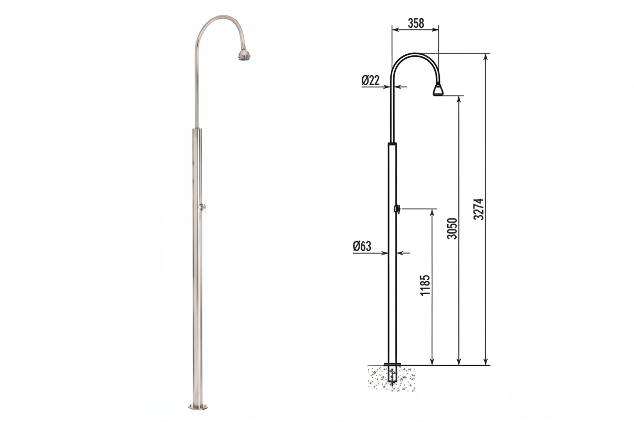Chuveiro de Piscina Flexinox Pool – Design Minimalista em Aço Inoxidável
