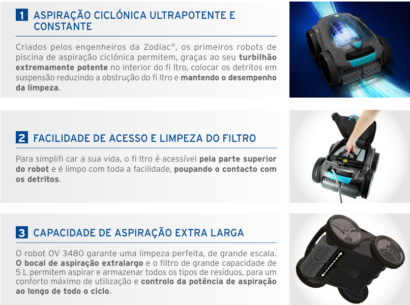 Robot Limpa Fundos Zodiac Vortex OV 3480 – Aspirador de Piscina Automático com Carrinho de Transporte