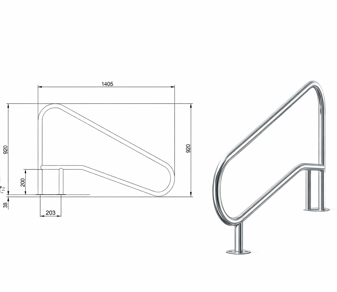 Corrimão de Piscina  - Aço Inox AISI 316 Eletropolido (Alta Resistência)