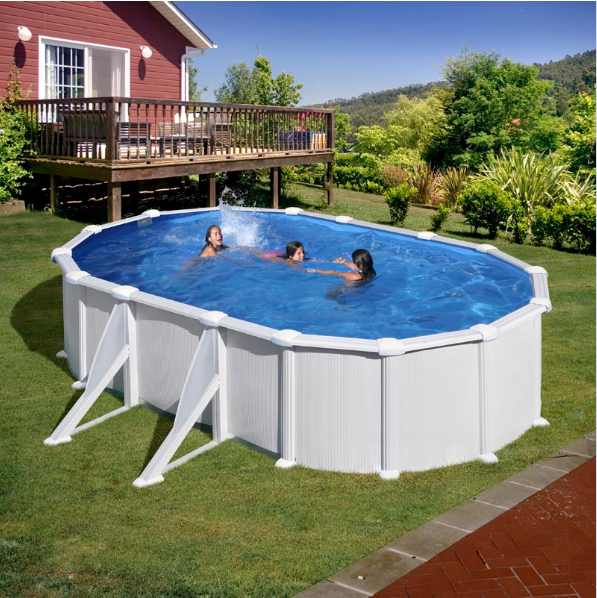 Piscina de Aço Branca ATLANTIS Oval 610x375x132cm – Kit Completo Premium de Grande Formato