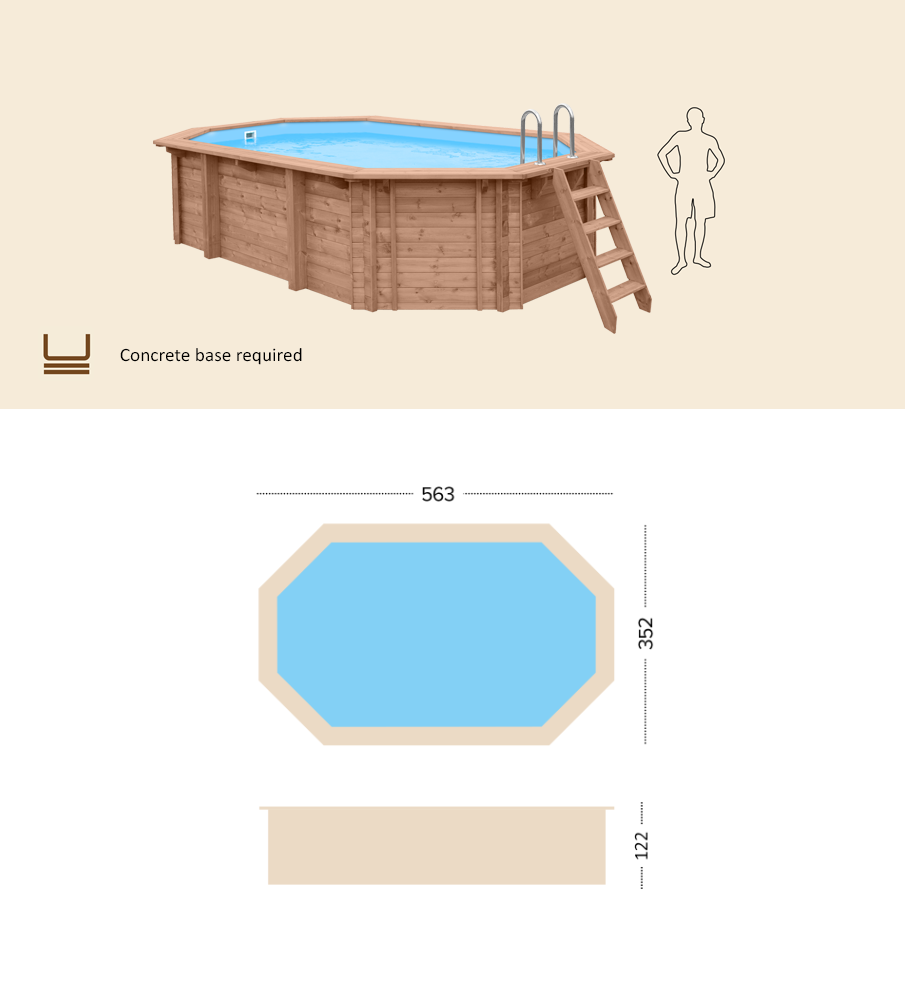 Piscina de Madeira Abatec Piscina Blue Lagoon 5,63x3,52m (A1,24m)