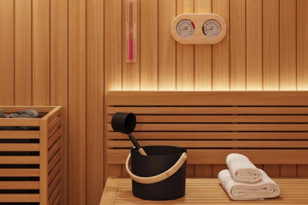 Conjunto de Balde e Colher Sentiotec Preto – Acessório Premium para Sauna Sec