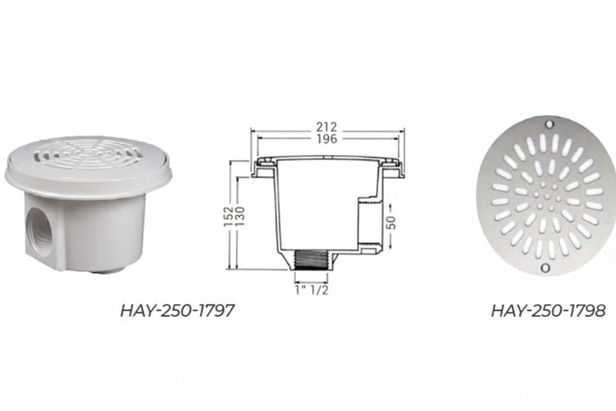Ralo de Fundo Hayward para Piscinas - Modelos de Alta Resistência (Vários Revestimentos)