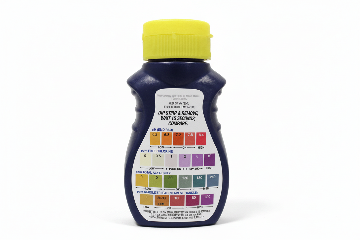 Tiras de Teste AquaCheck Amarelo 4 em 1 – Análise de Cloro, pH, Alcalinidade e Estabilizador