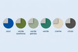 Cores disponíveis da cobertura de inverno em tela 650 gr: azul, verde azeitona, verde pérola, verde, creme e cinza