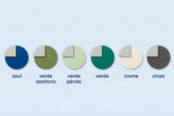 Cores disponíveis da cobertura de inverno em tela 650 gr: azul, verde azeitona, verde pérola, verde, creme e cinza