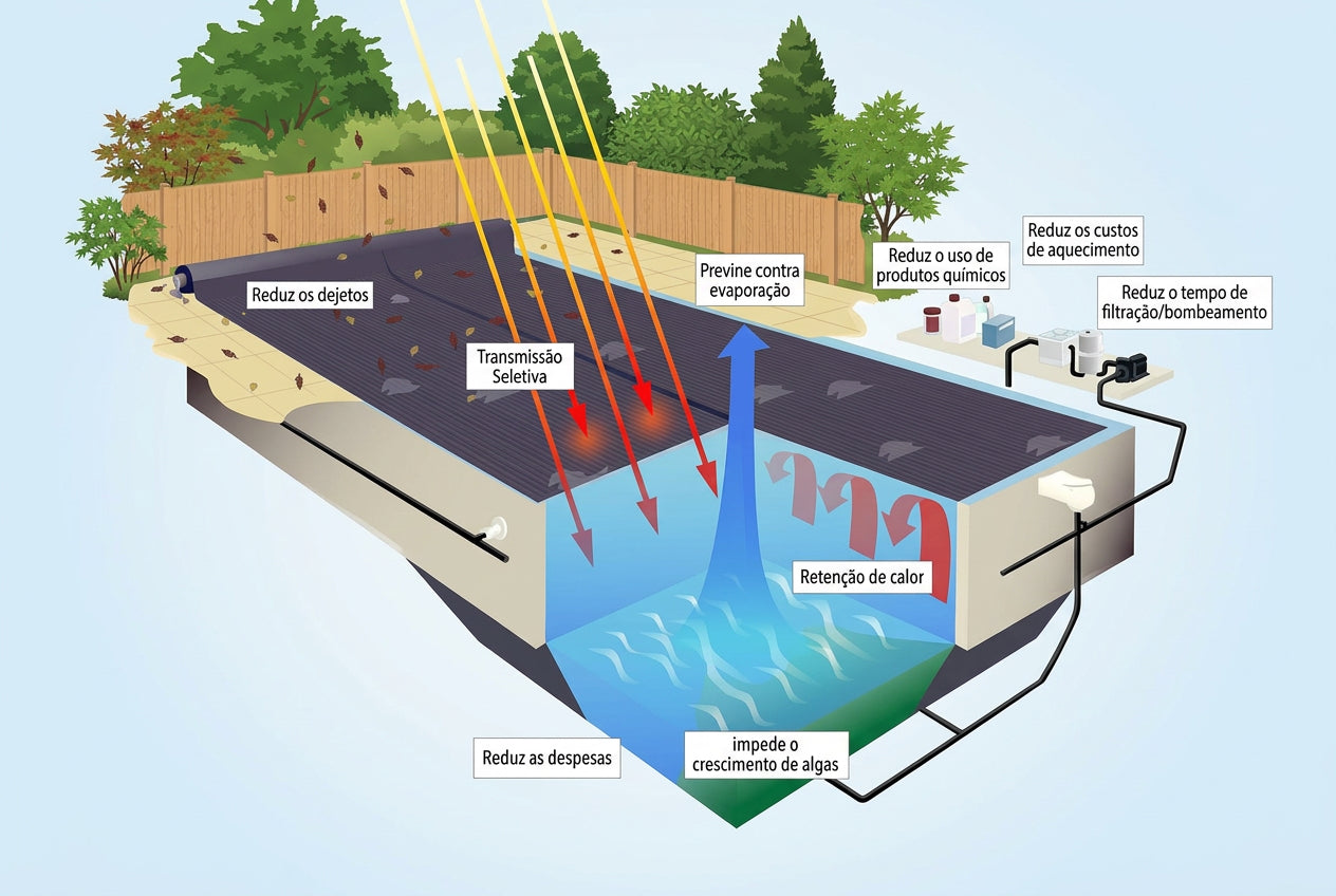 GeoBubble Energyguard 500 microns preta – cobertura térmica à medida da piscina