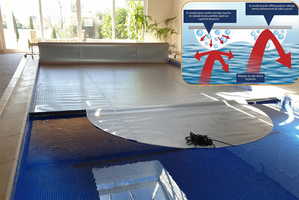 Cobertura térmica para piscina GeoBubble Reaguard 500 microns prata e branca