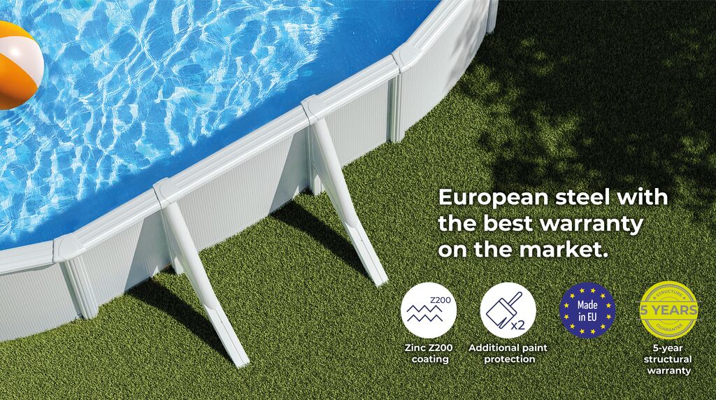 Piscina de Parede de Aço Branca FIDJI Oval 500x300x120cm – Kit Completo com Filtro de Areia