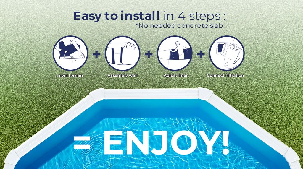 Piscina de Aço Branca ATLANTIS Oval 500x300x132cm – Kit Premium com Filtro de Areia e Tapete Protetor