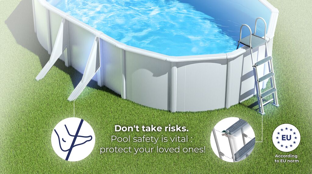 Piscina de Parede de Aço Branca FIDJI Oval 500x300x120cm – Kit Completo com Filtro de Areia