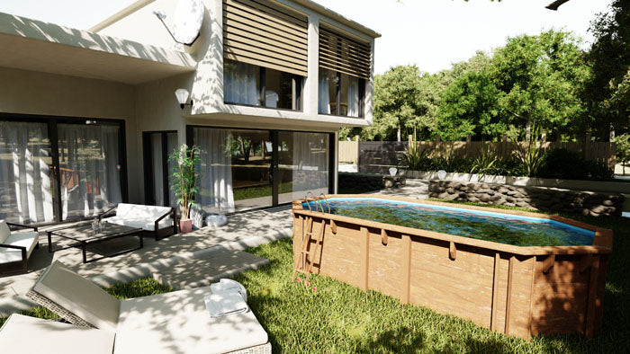 Piscina de Madeira Oval Vermela – 6,72m x 4,72m x 1,46m