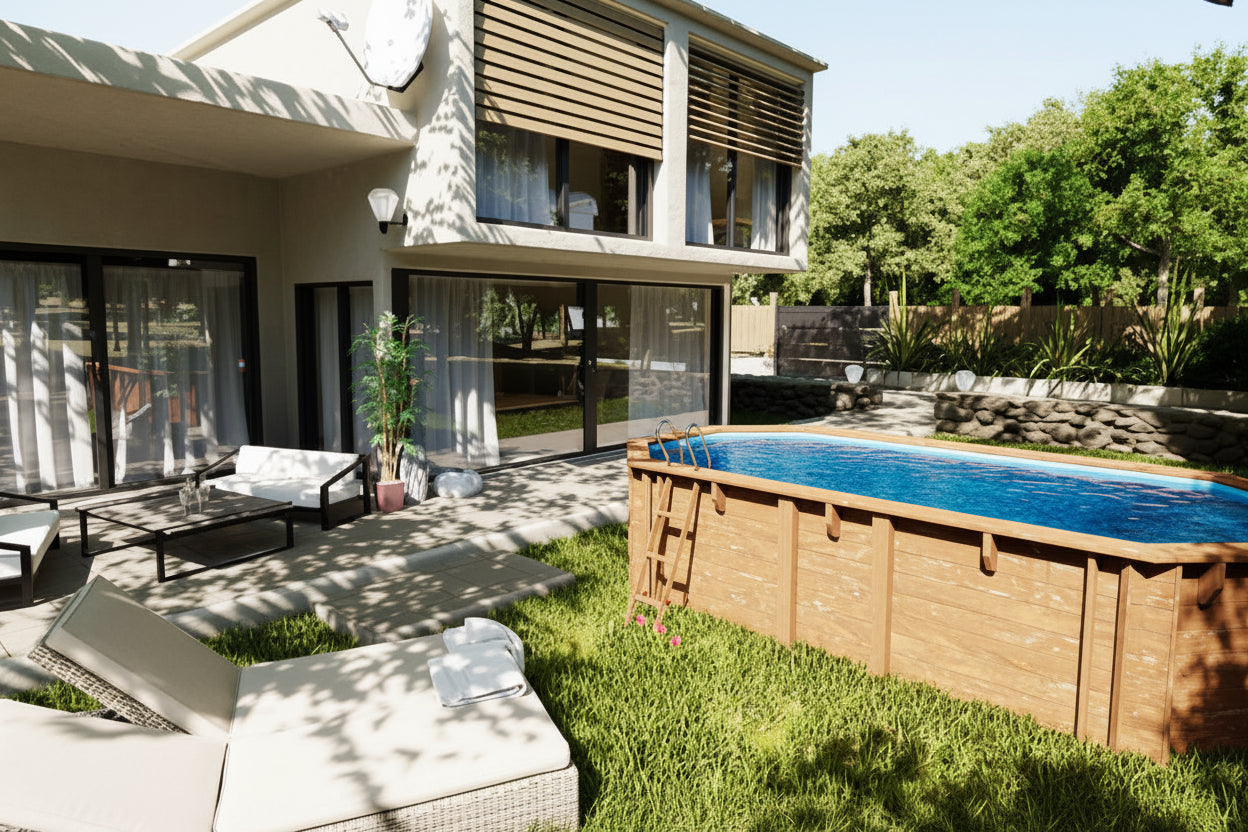 Piscina de Madeira Oval Vermela – 6,72m x 4,72m x 1,46m