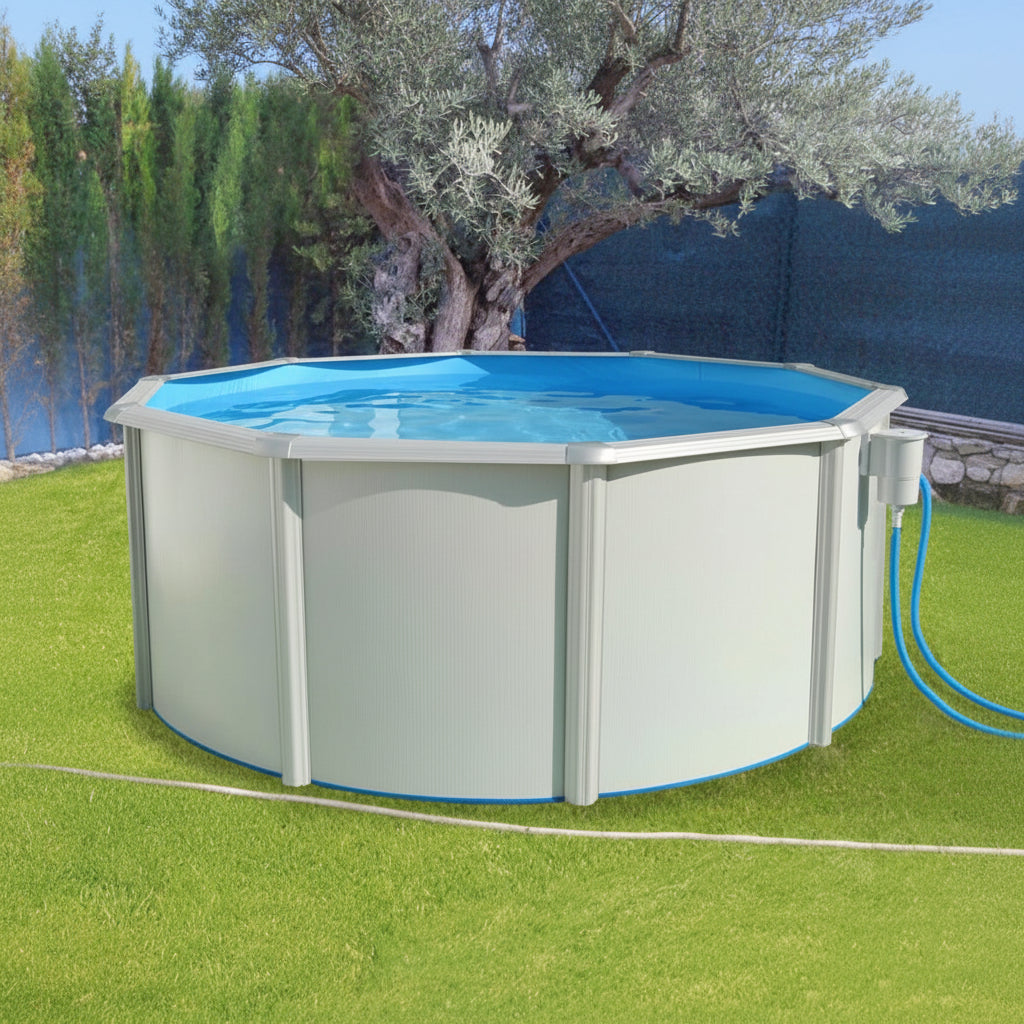 Piscina Desmontável Oval de Aço Lacado com Filtro Monobloco e Escada Premium