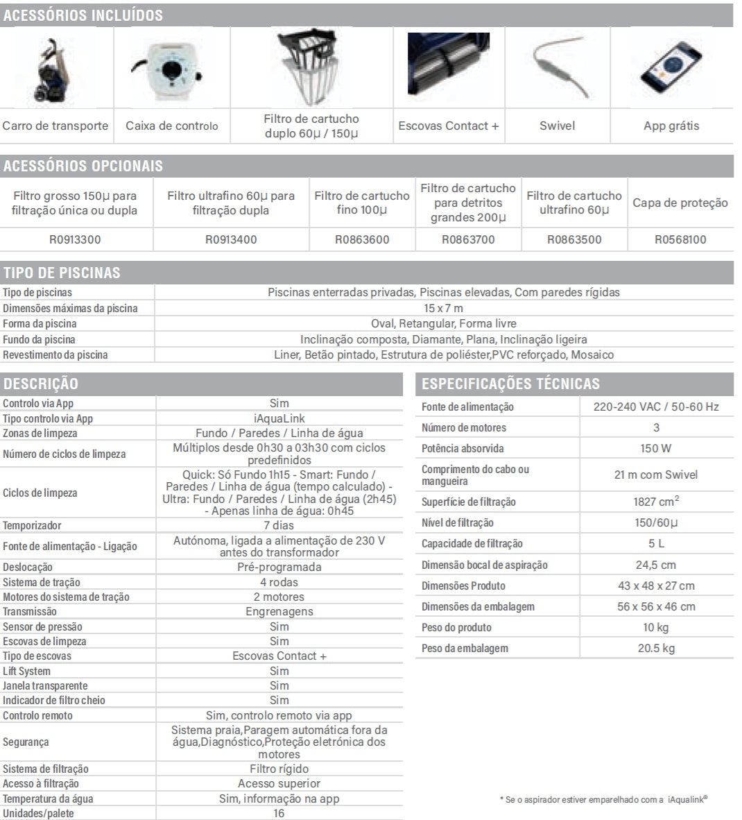 Robot de limpeza RA 6800 IQ Zodiac - limpeza de fundos, paredes e linha de água ultra inteligente
