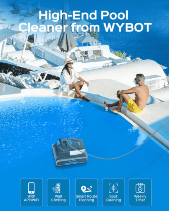 Robot Aspirador Wybot E-TRON C20 – Limpeza Total de Fundo, Paredes e Linha de Água com APP