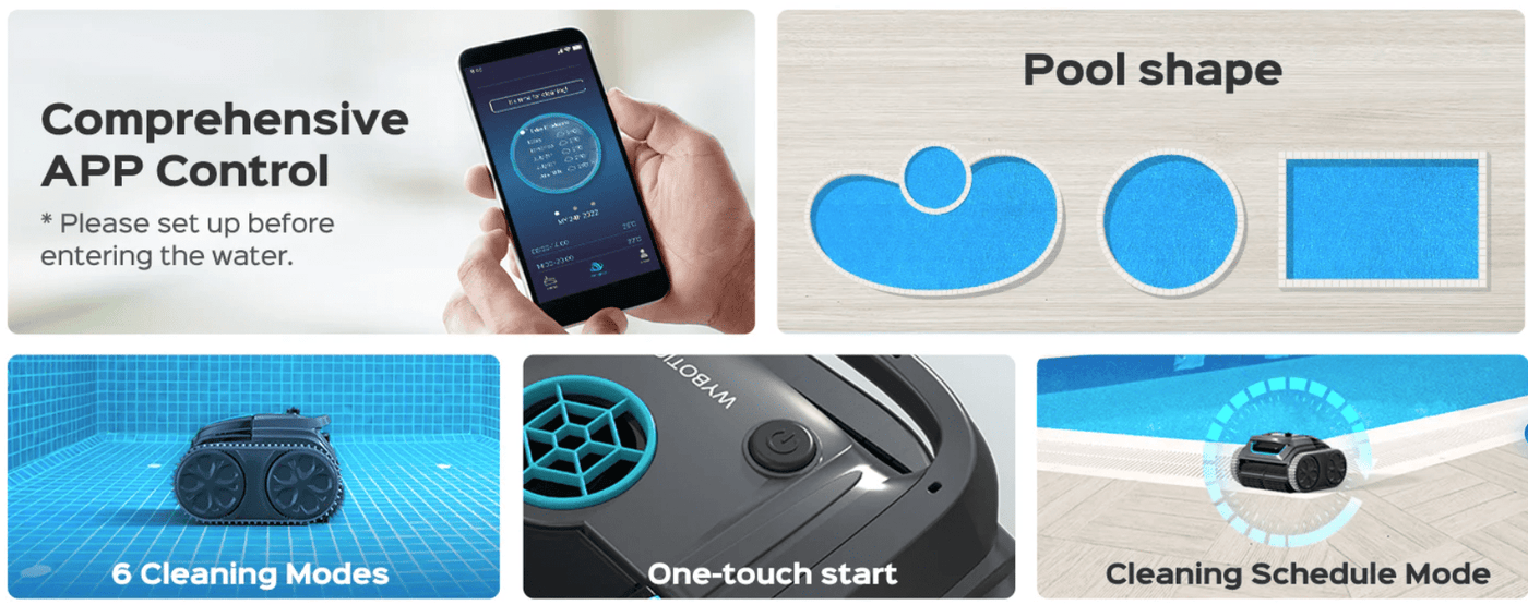 Robot de Piscina Sem Fios Wybot E-TRON Spyder Expert – Fundo e Paredes com Controlo via App
