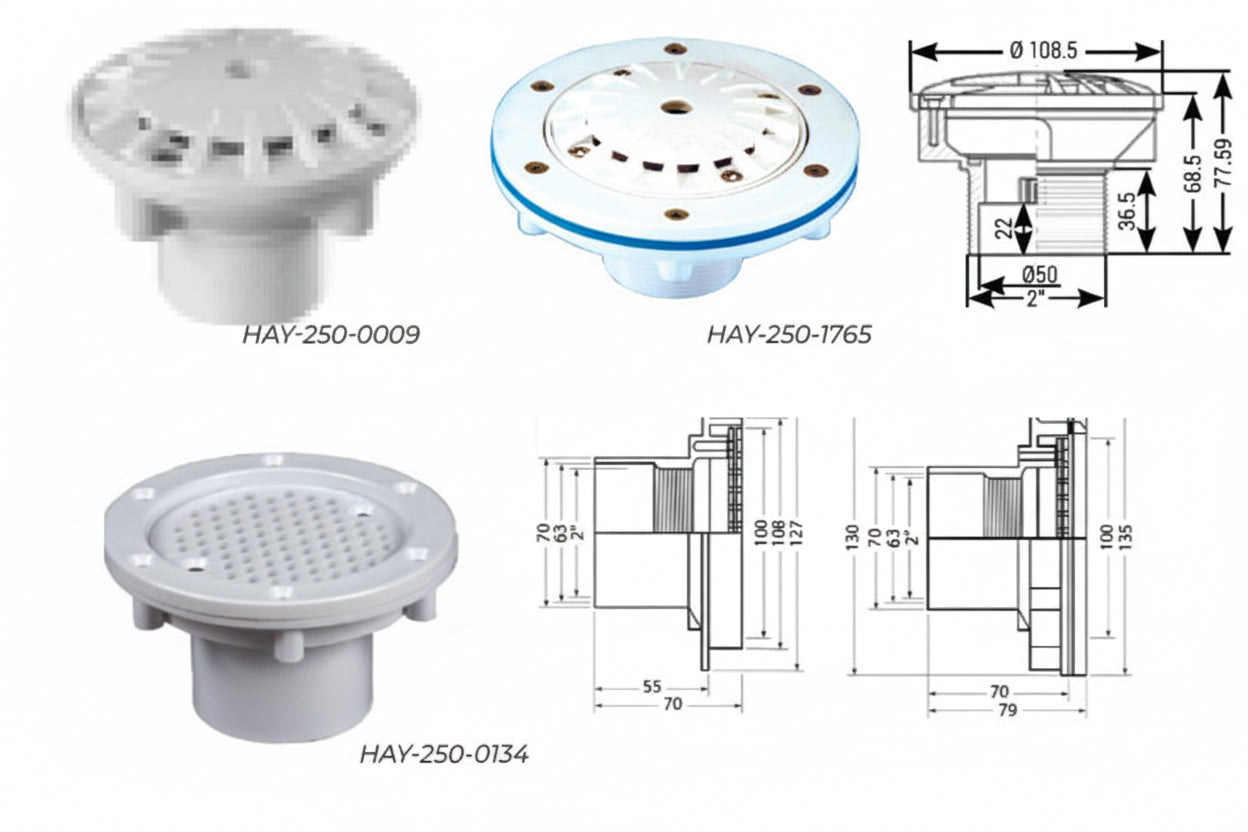 Bocas de Fundo Hayward em ABS – Circulação Vertical Otimizada