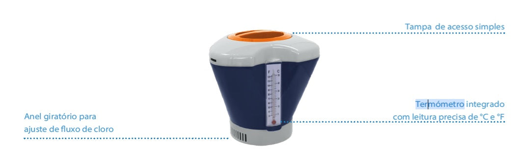 Clorador Doseador Flutuante com Termómetro Integrado FX PRO - Para Pastilhas de Cloro/Bromo